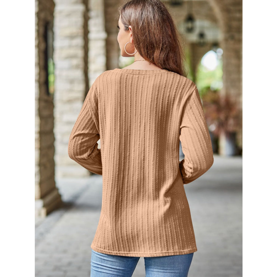 Mandy Notched Long Sleeve T-Shirt Apparel and Accessories