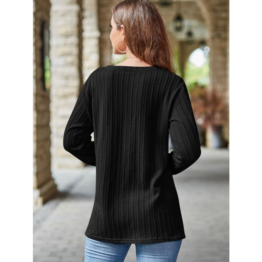 Mandy Notched Long Sleeve T-Shirt Apparel and Accessories