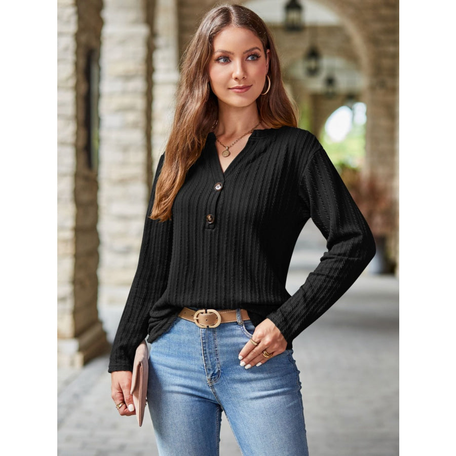 Mandy Notched Long Sleeve T-Shirt Apparel and Accessories