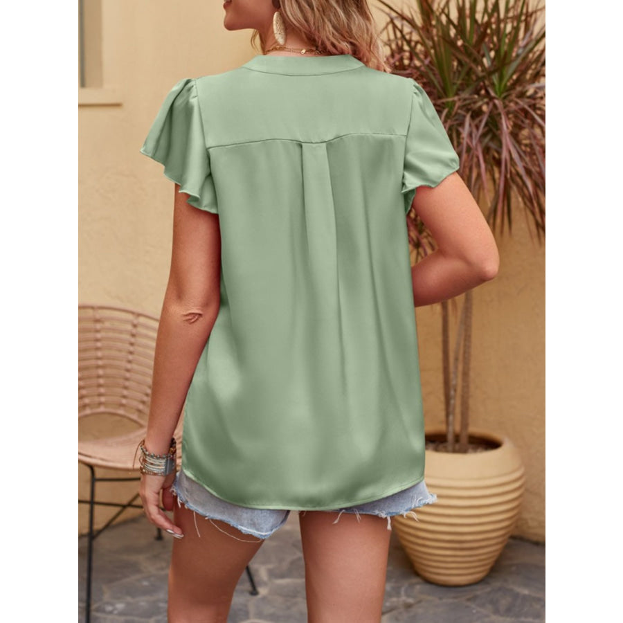 Mandy Notched Short Sleeve Blouse Apparel and Accessories