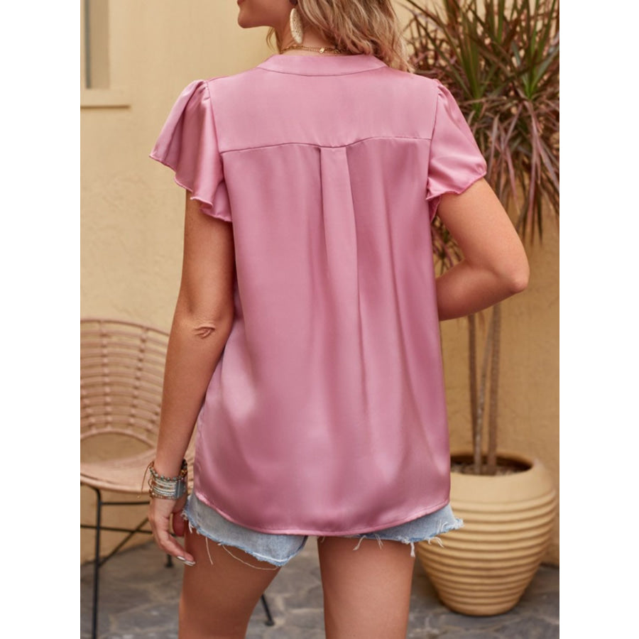 Mandy Notched Short Sleeve Blouse Apparel and Accessories