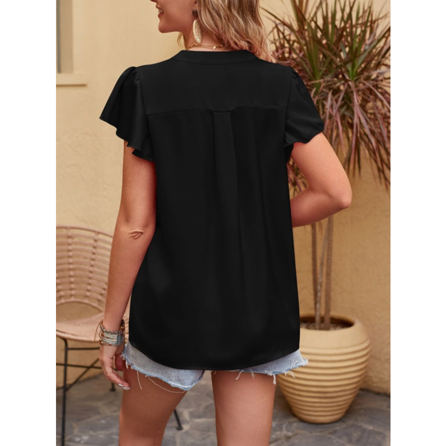 Mandy Notched Short Sleeve Blouse Apparel and Accessories