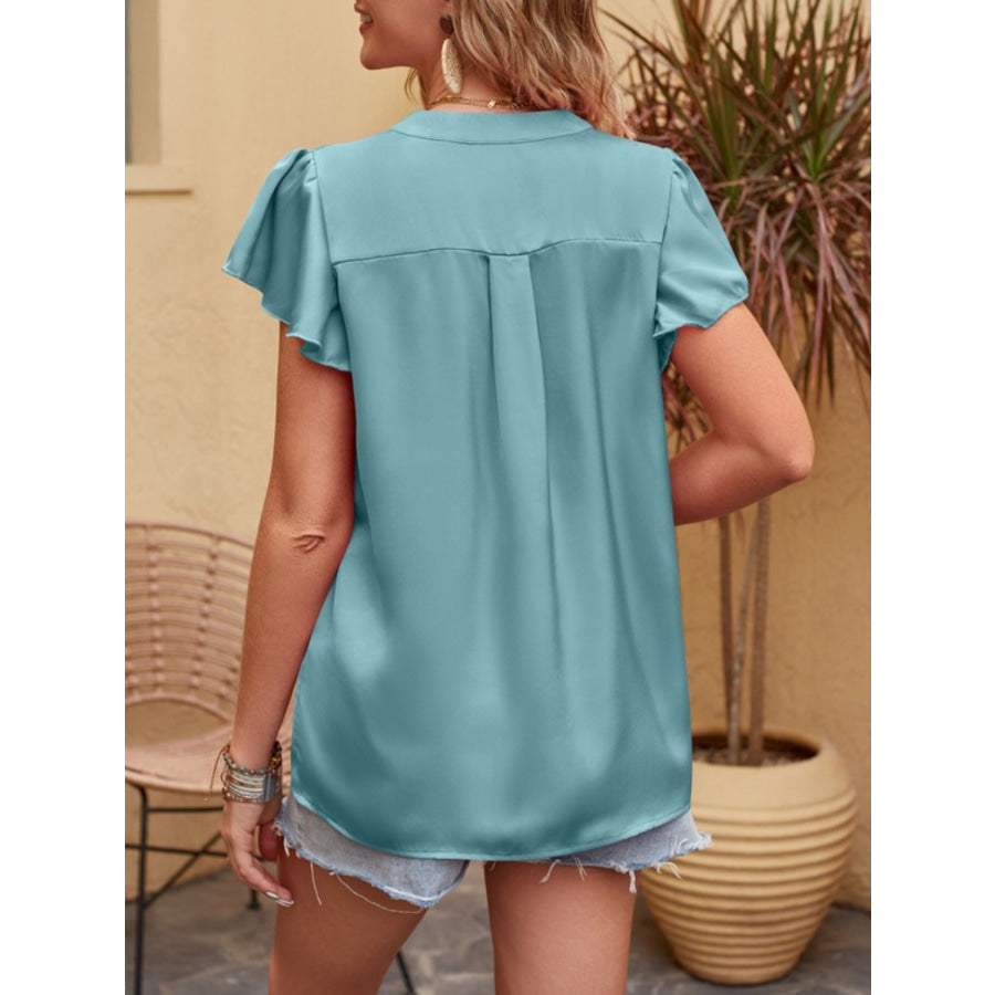 Mandy Notched Short Sleeve Blouse Apparel and Accessories