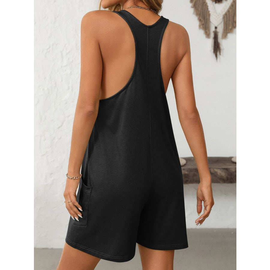 Mandy Pocketed Racerback Wide Strap Romper Apparel and Accessories