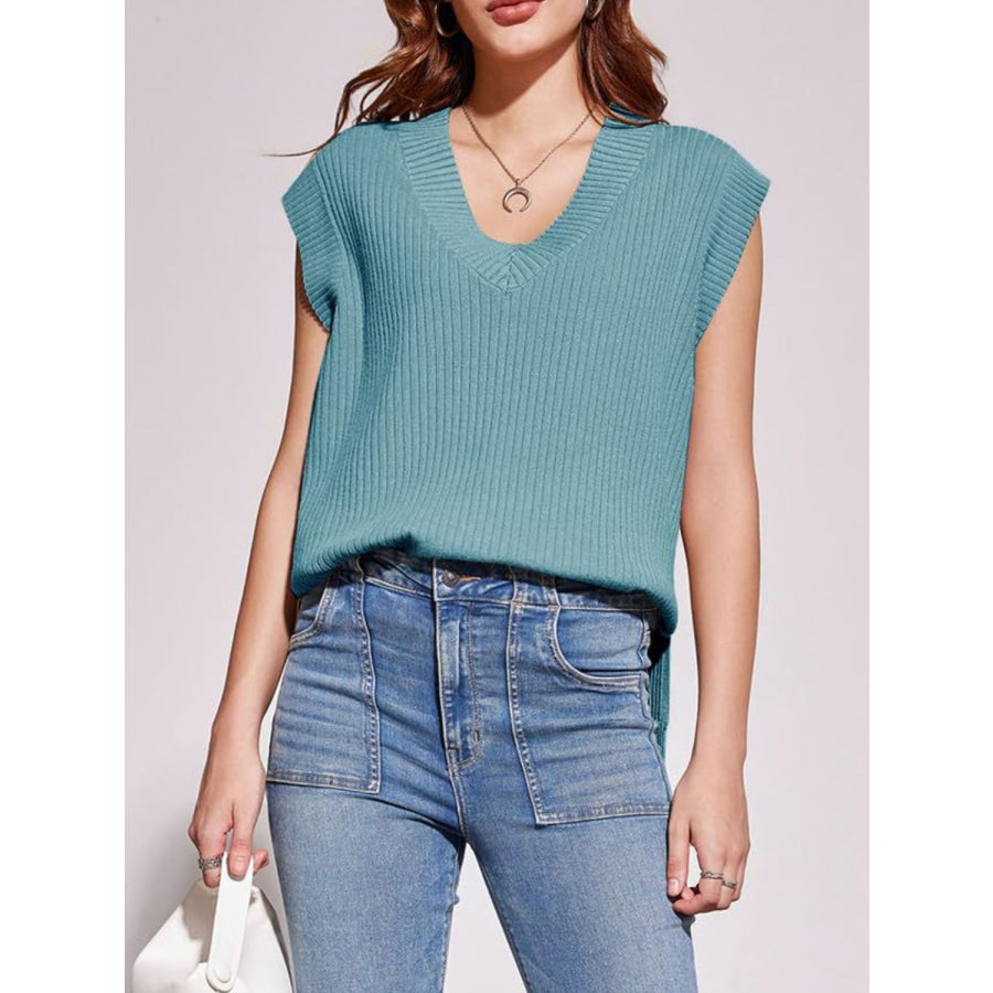 Mandy Ribbed V-Neck Sweater Vest Apparel and Accessories