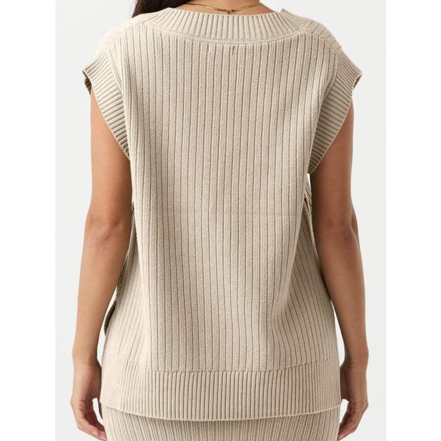 Mandy Ribbed V-Neck Sweater Vest Apparel and Accessories