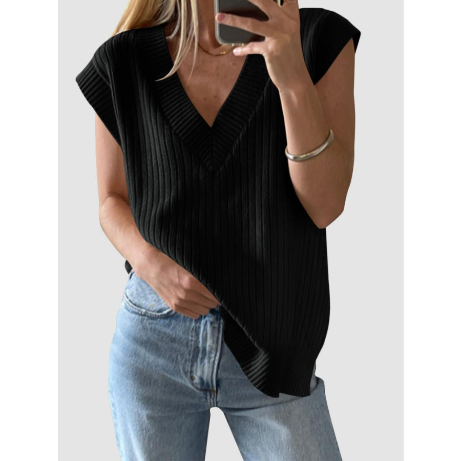 Mandy Ribbed V-Neck Sweater Vest Apparel and Accessories