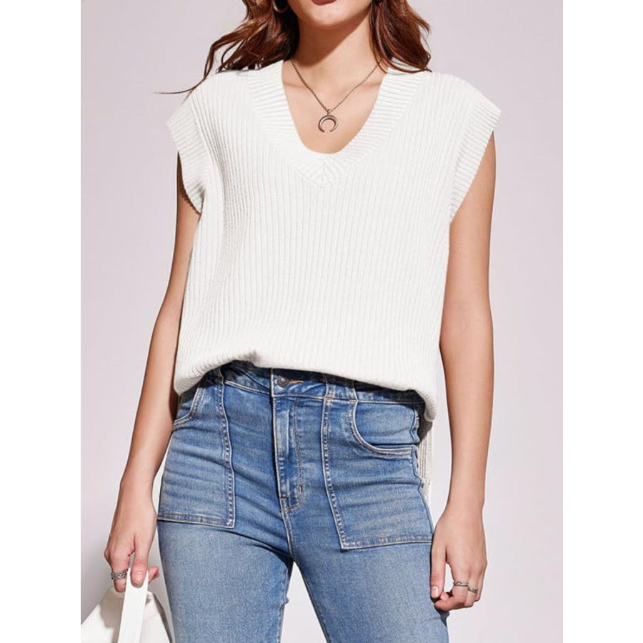 Mandy Ribbed V-Neck Sweater Vest Apparel and Accessories