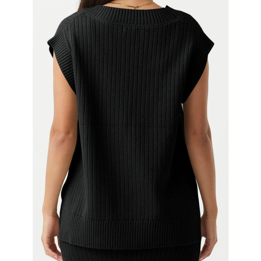 Mandy Ribbed V-Neck Sweater Vest Apparel and Accessories