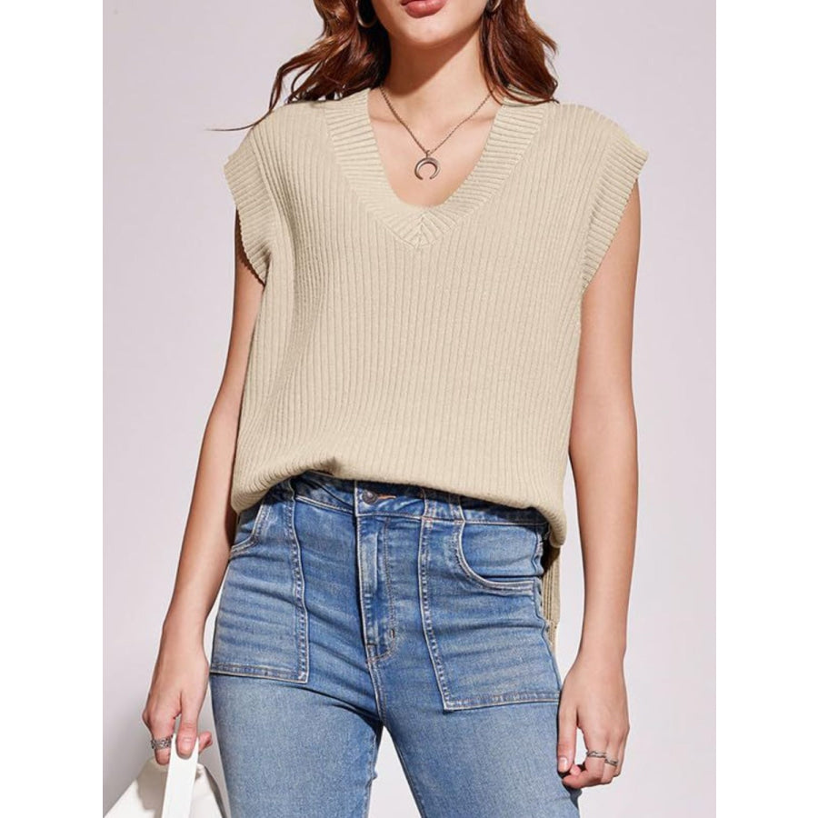 Mandy Ribbed V-Neck Sweater Vest Apparel and Accessories