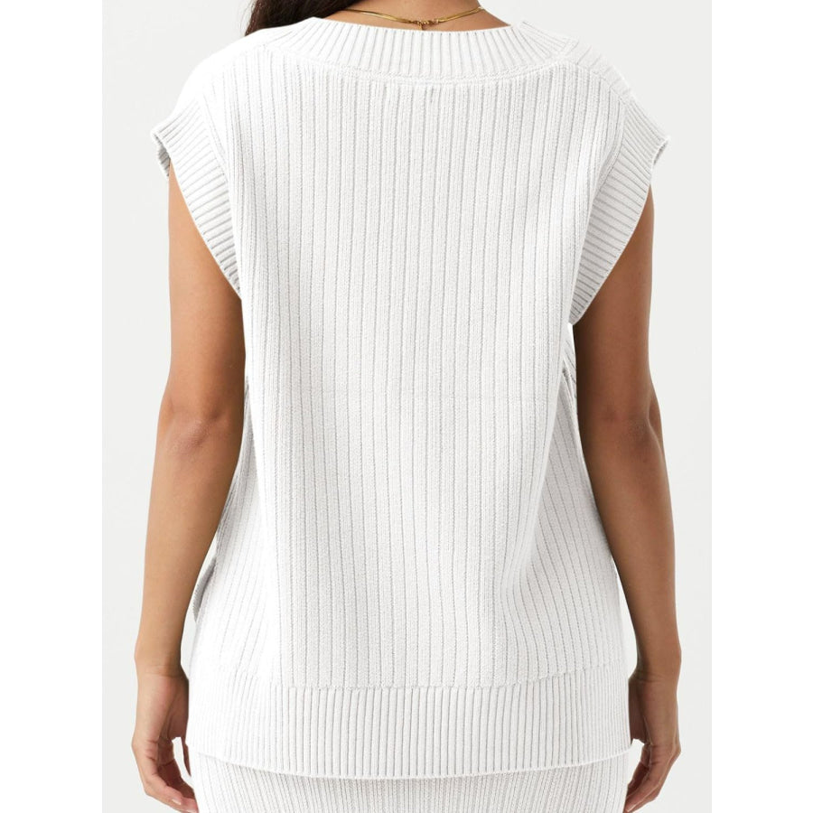 Mandy Ribbed V-Neck Sweater Vest Apparel and Accessories