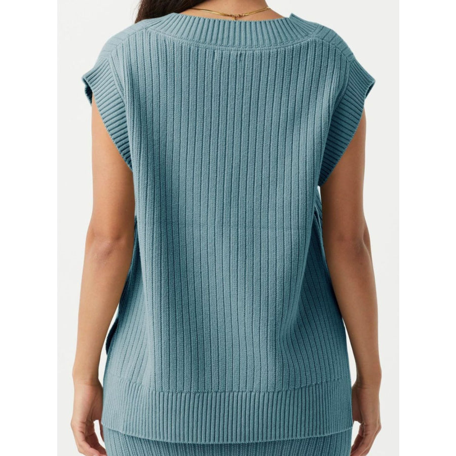 Mandy Ribbed V-Neck Sweater Vest Apparel and Accessories