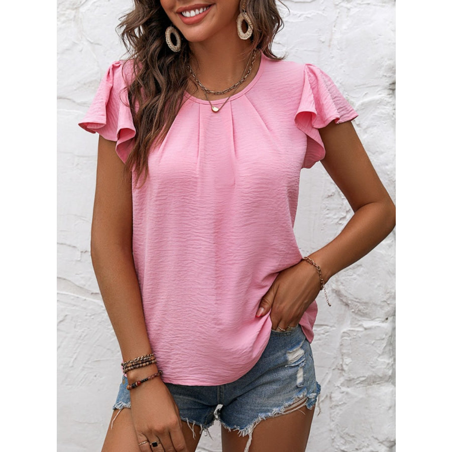 Mandy Round Neck Cap Sleeve T-Shirt Apparel and Accessories