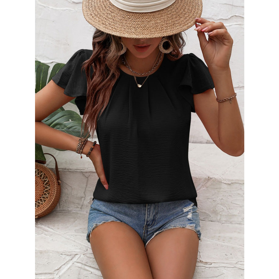 Mandy Round Neck Cap Sleeve T-Shirt Black / S Apparel and Accessories