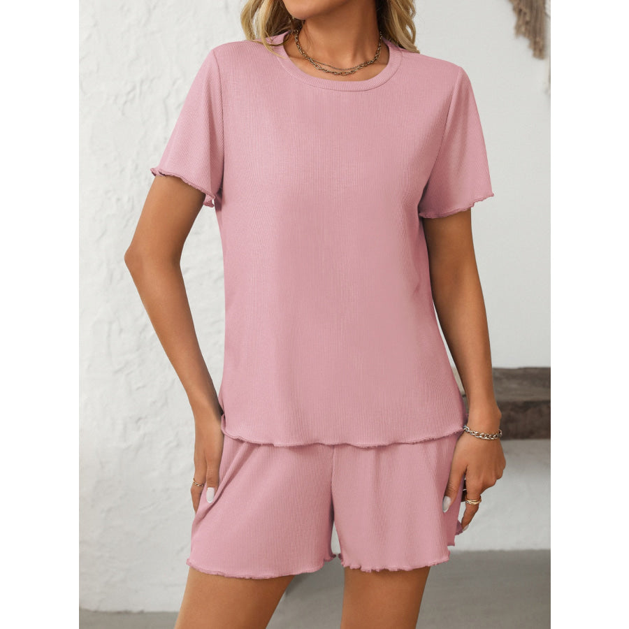 Mandy Round Neck Short Sleeve Top and Shorts Set Apparel and Accessories