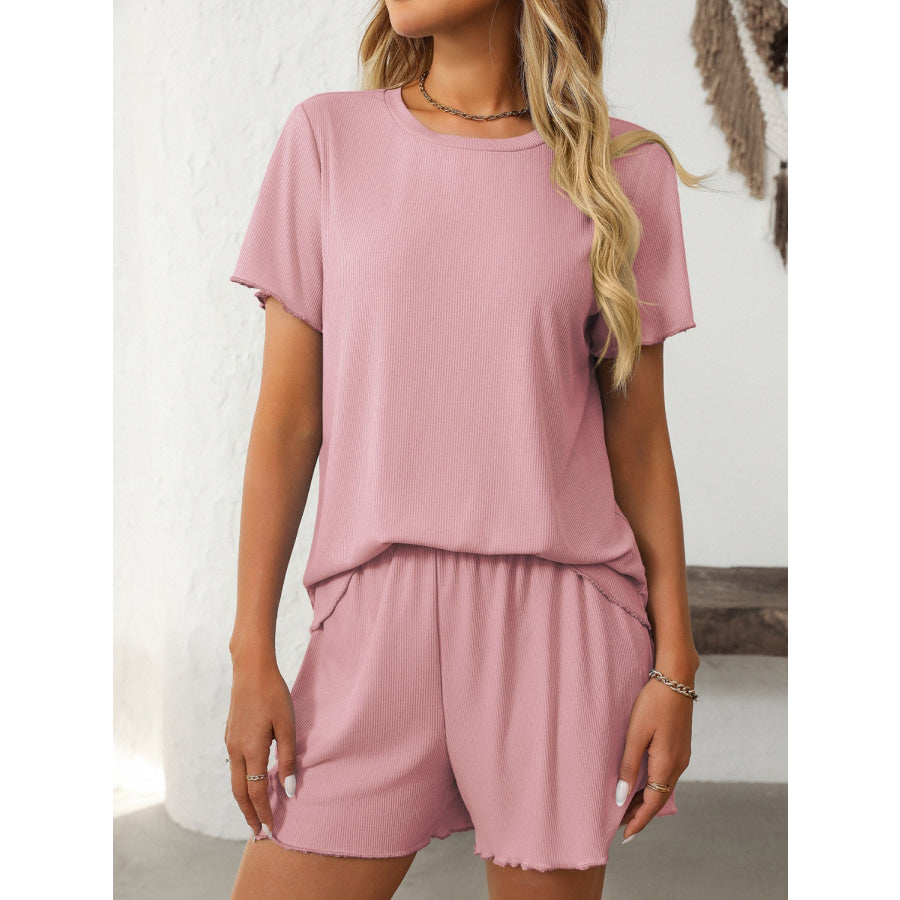 Mandy Round Neck Short Sleeve Top and Shorts Set Apparel and Accessories