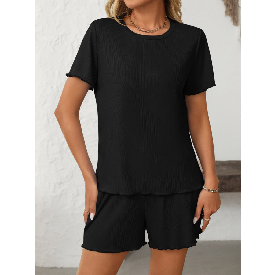 Mandy Round Neck Short Sleeve Top and Shorts Set Apparel and Accessories