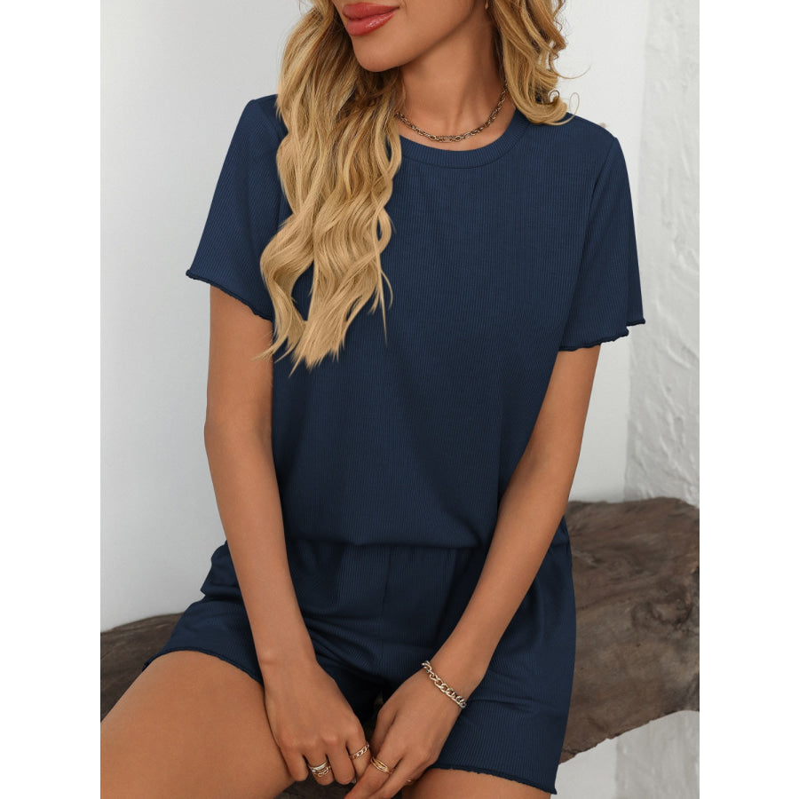 Mandy Round Neck Short Sleeve Top and Shorts Set Apparel and Accessories