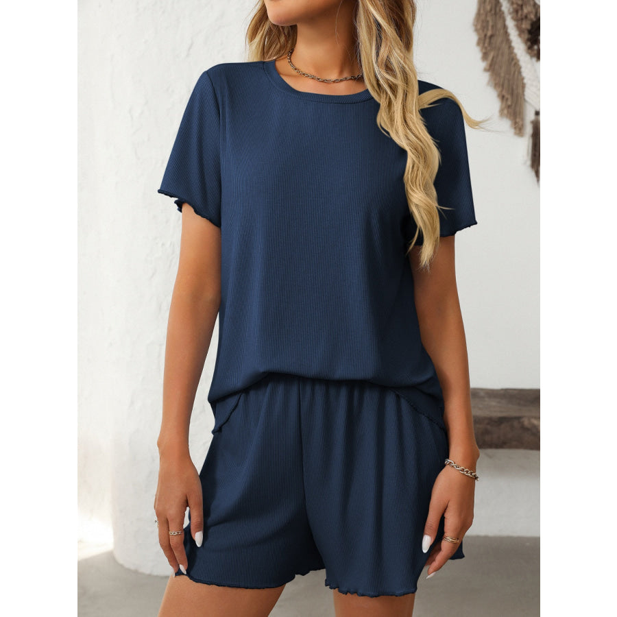 Mandy Round Neck Short Sleeve Top and Shorts Set Apparel and Accessories