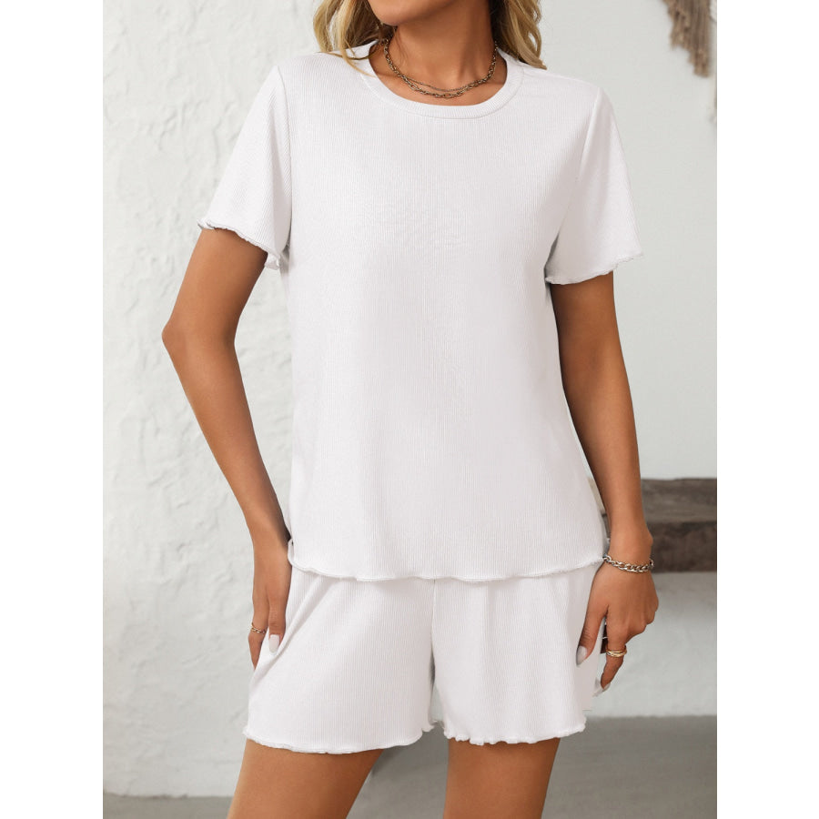 Mandy Round Neck Short Sleeve Top and Shorts Set White / S Apparel and Accessories