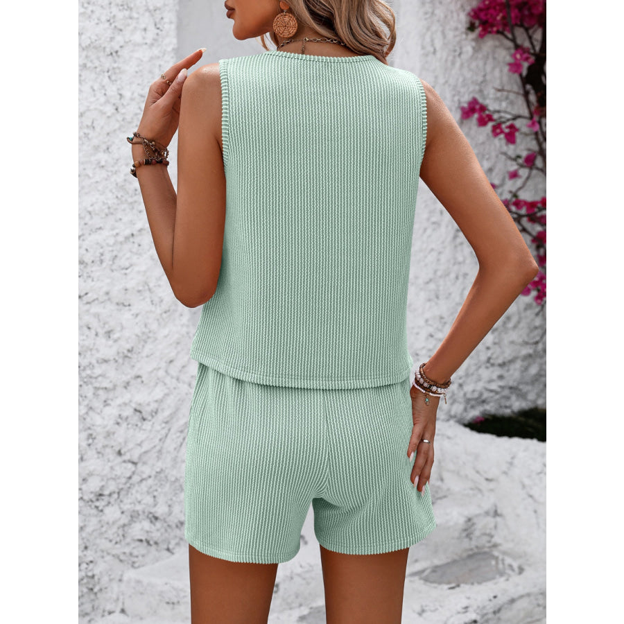 Mandy Round Neck Sleeveless Top and Shorts Set Apparel and Accessories