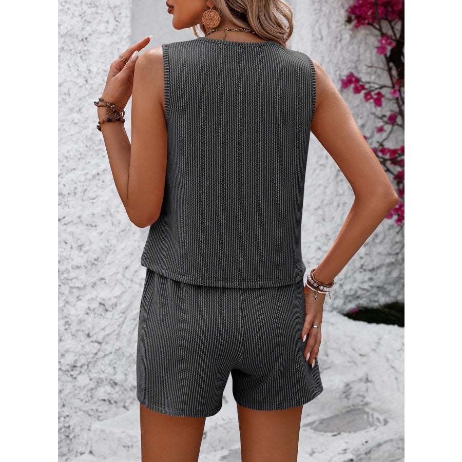 Mandy Round Neck Sleeveless Top and Shorts Set Apparel and Accessories