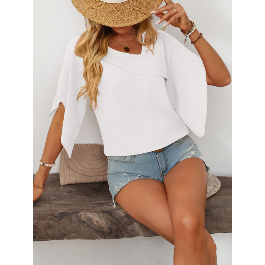 Mandy Ruffled Asymmetrical Neck Half Sleeve Blouse Apparel and Accessories