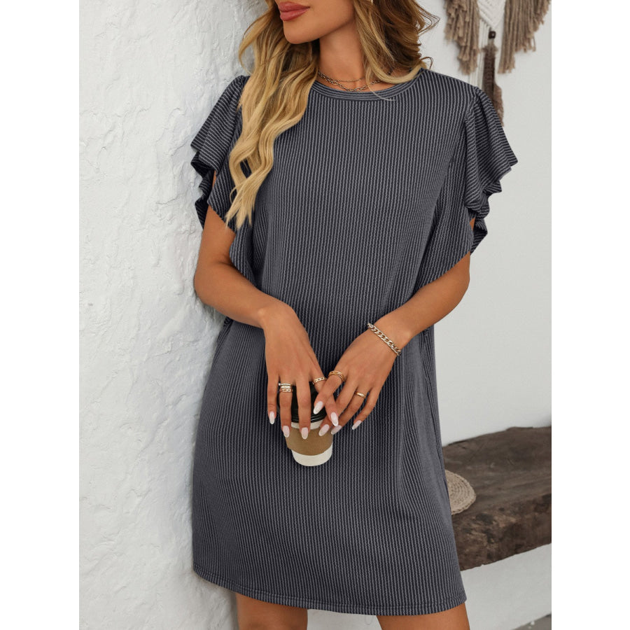 Mandy Ruffled Round Neck Short Sleeve Dress Apparel and Accessories