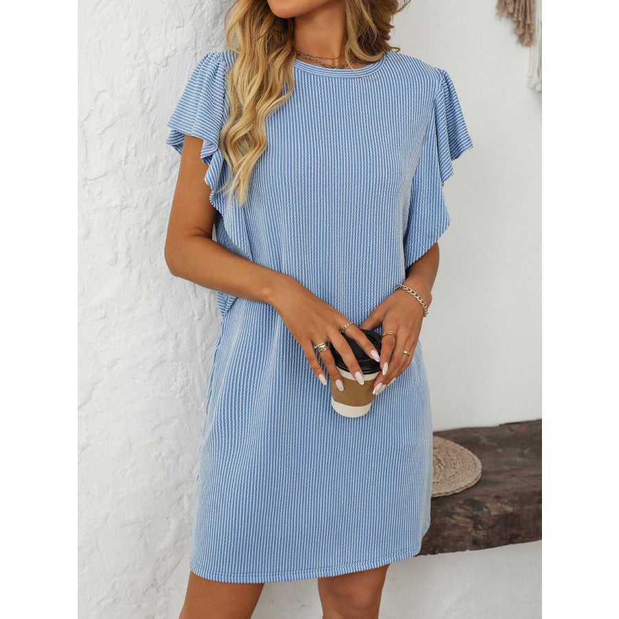 Mandy Ruffled Round Neck Short Sleeve Dress Apparel and Accessories