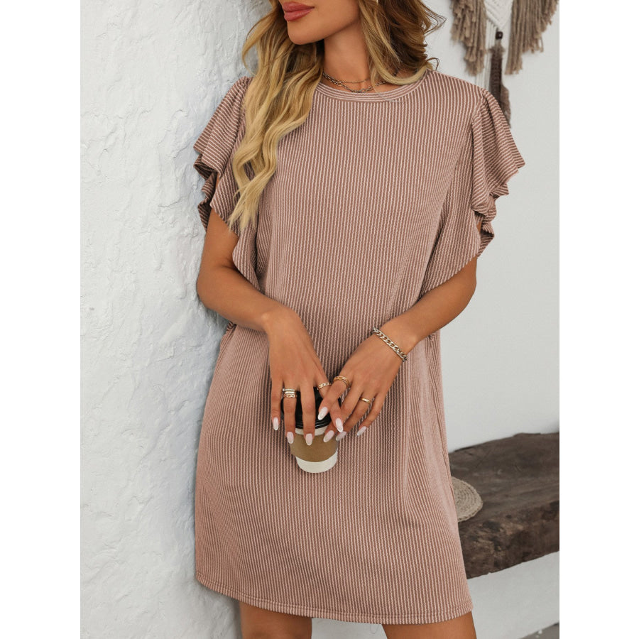 Mandy Ruffled Round Neck Short Sleeve Dress Apparel and Accessories