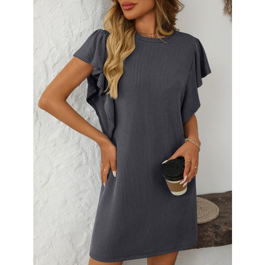 Mandy Ruffled Round Neck Short Sleeve Dress Apparel and Accessories