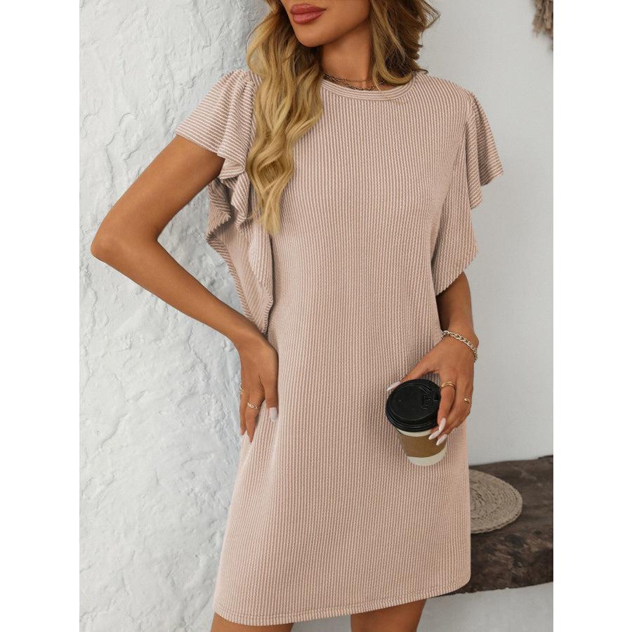 Mandy Ruffled Round Neck Short Sleeve Dress Apparel and Accessories