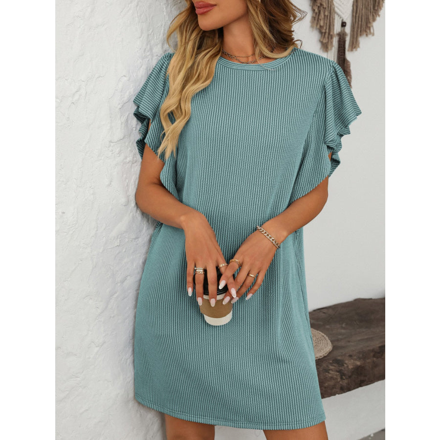 Mandy Ruffled Round Neck Short Sleeve Dress Apparel and Accessories