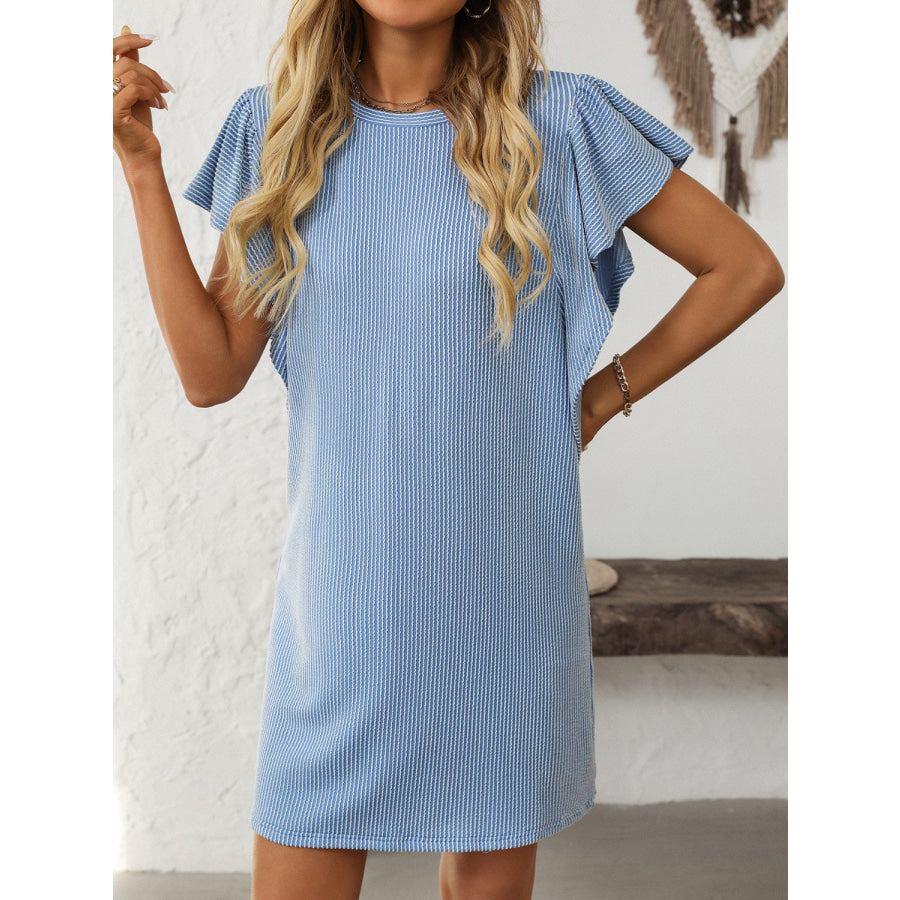 Mandy Ruffled Round Neck Short Sleeve Dress Apparel and Accessories