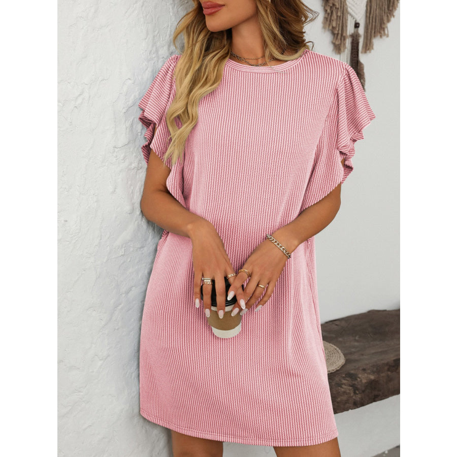 Mandy Ruffled Round Neck Short Sleeve Dress Apparel and Accessories