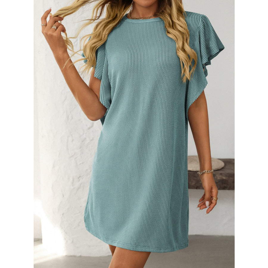 Mandy Ruffled Round Neck Short Sleeve Dress Apparel and Accessories