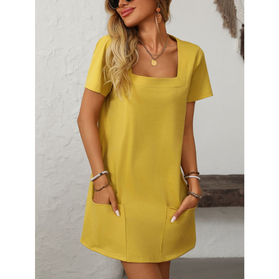 Mandy Square Neck Short Sleeve Mini Dress Apparel and Accessories