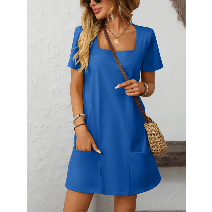 Mandy Square Neck Short Sleeve Mini Dress Apparel and Accessories