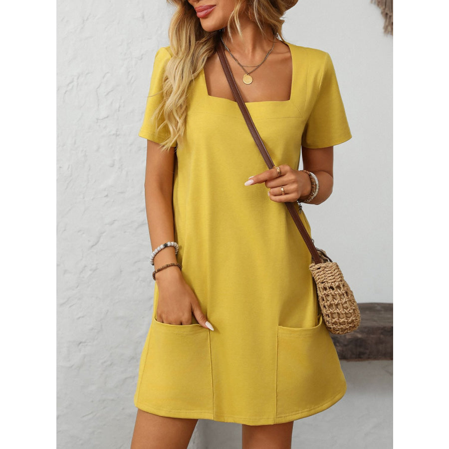 Mandy Square Neck Short Sleeve Mini Dress Apparel and Accessories