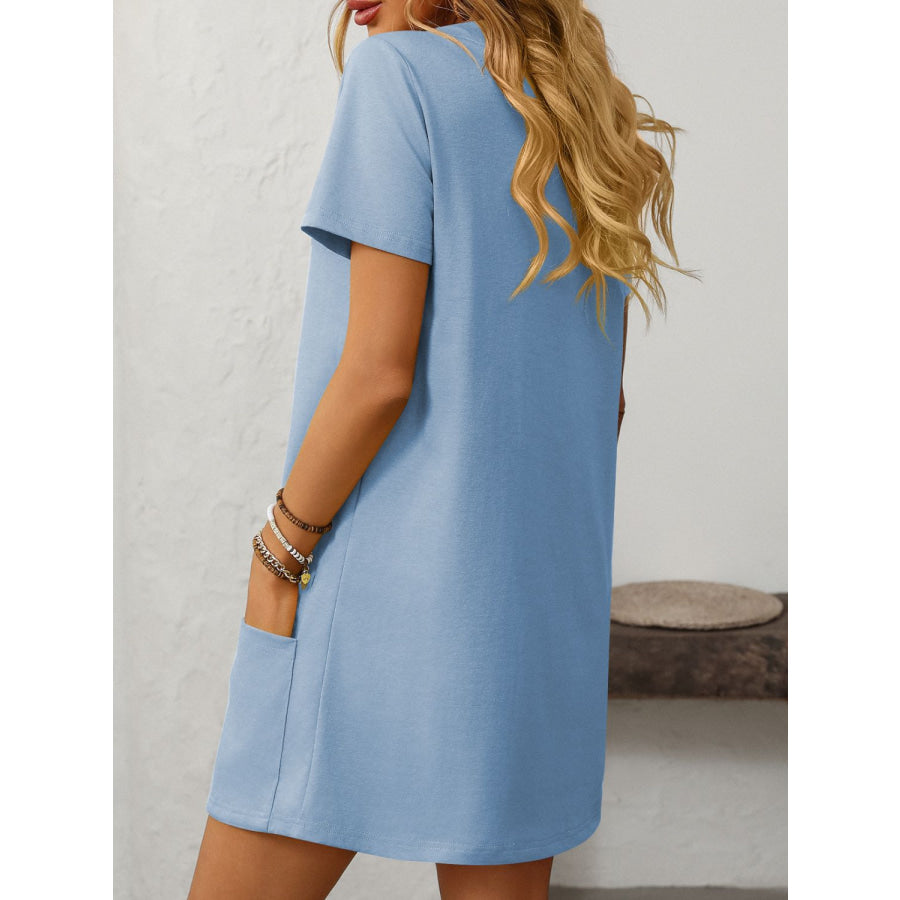 Mandy Square Neck Short Sleeve Mini Dress Apparel and Accessories