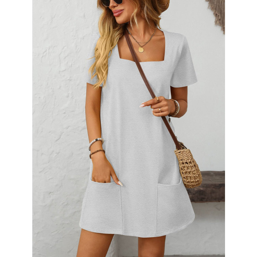 Mandy Square Neck Short Sleeve Mini Dress White / S Apparel and Accessories