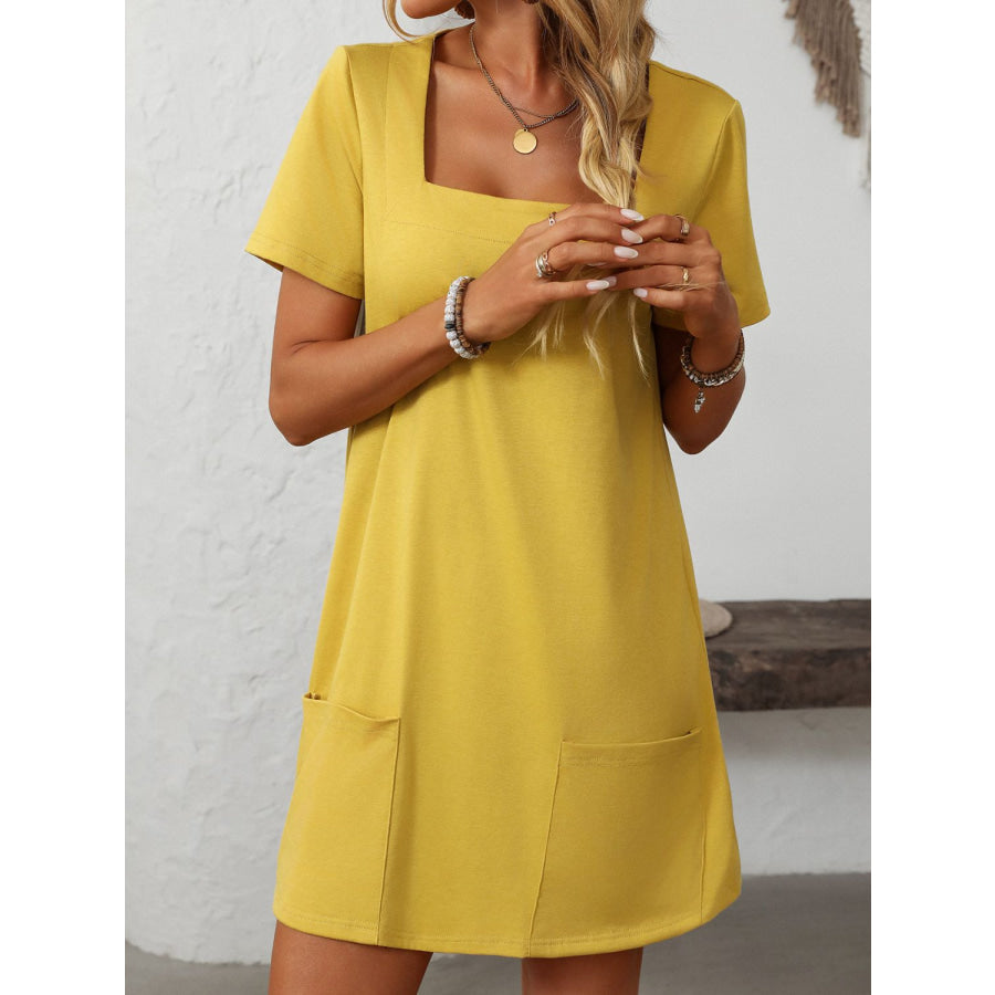 Mandy Square Neck Short Sleeve Mini Dress Yellow / S Apparel and Accessories