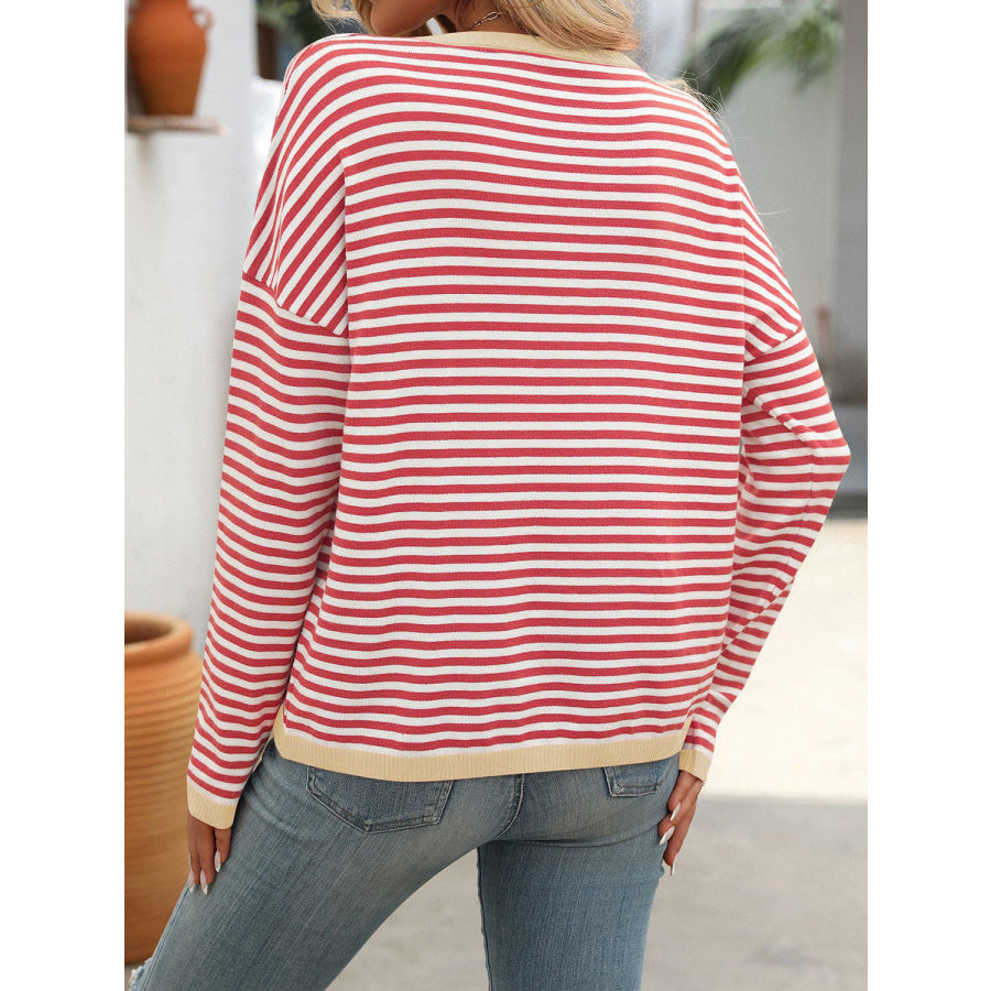 Mandy Striped Round Neck Long Sleeve Sweater Apparel and Accessories