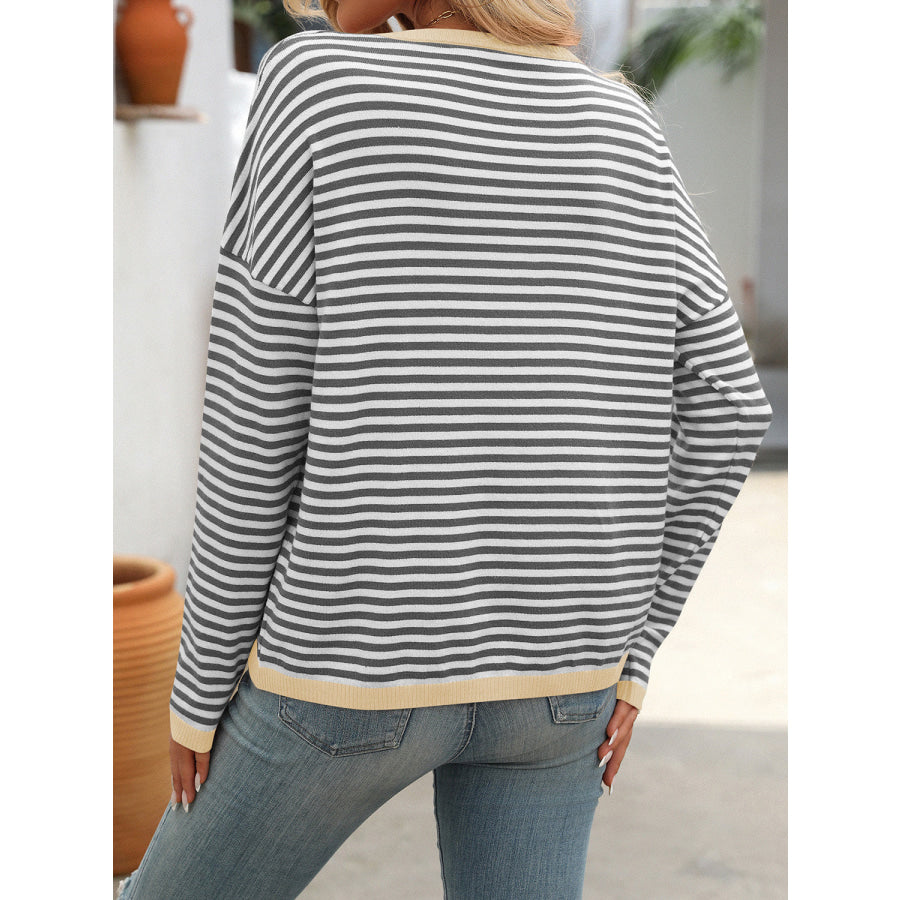 Mandy Striped Round Neck Long Sleeve Sweater Apparel and Accessories