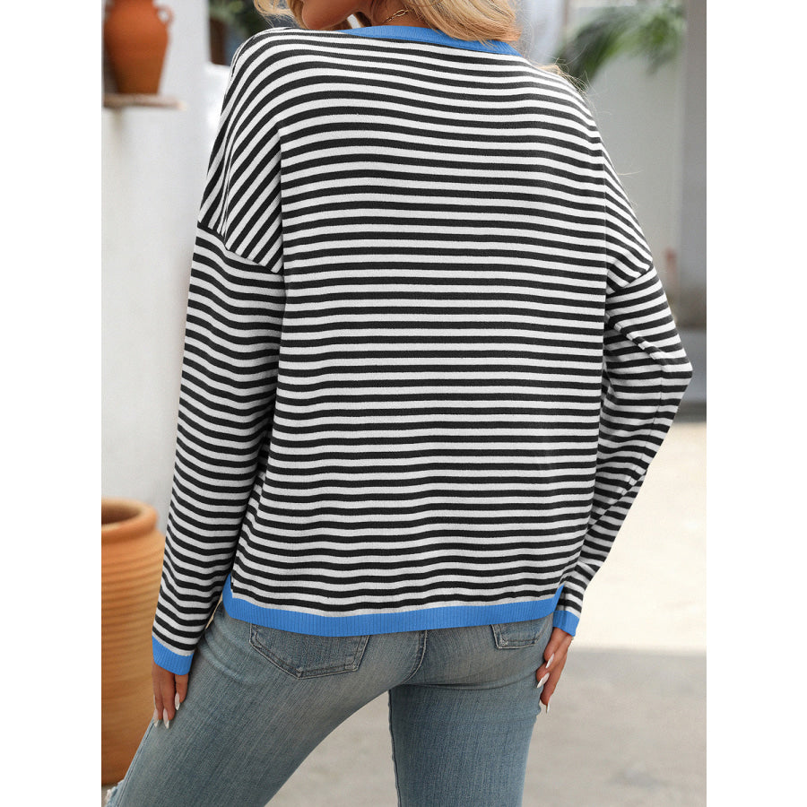 Mandy Striped Round Neck Long Sleeve Sweater Apparel and Accessories