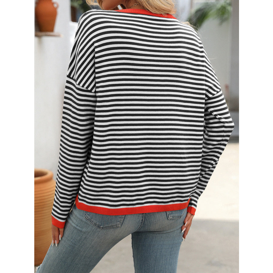 Mandy Striped Round Neck Long Sleeve Sweater Apparel and Accessories