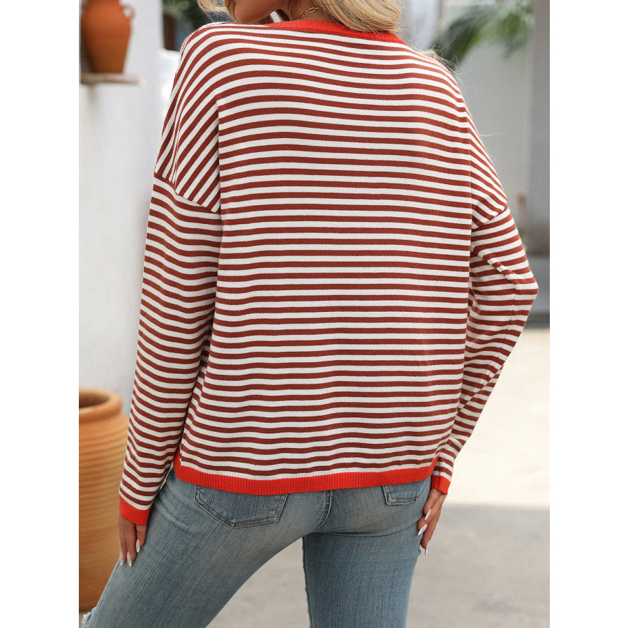 Mandy Striped Round Neck Long Sleeve Sweater Apparel and Accessories