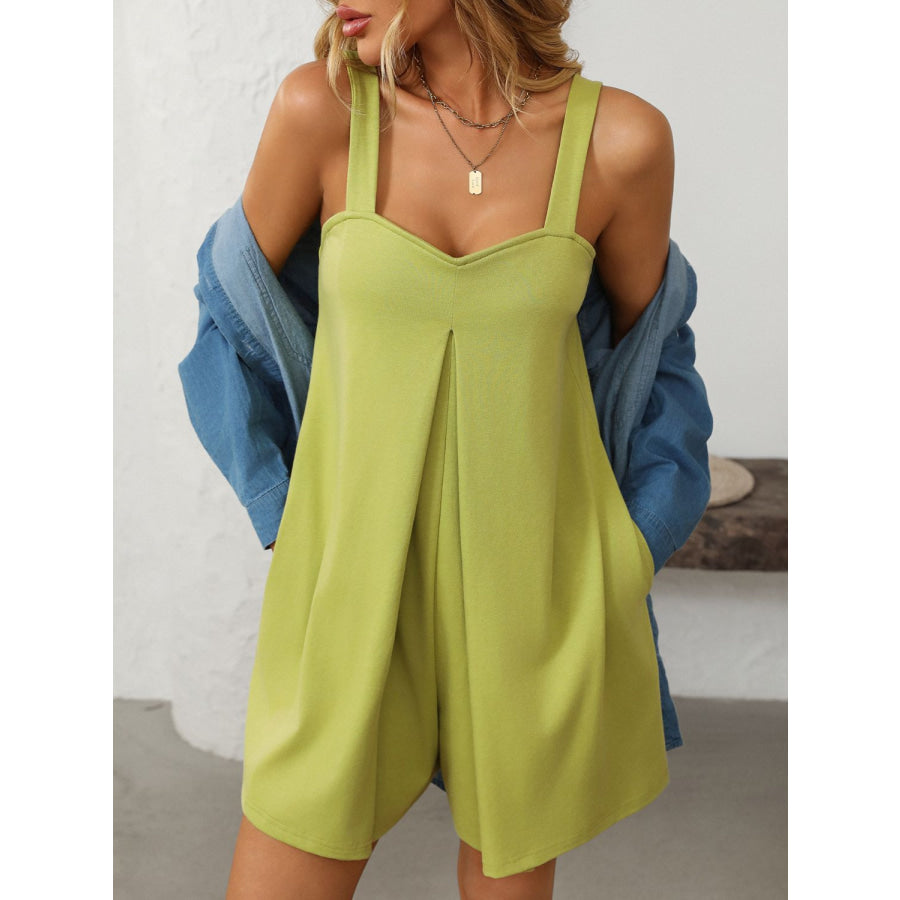 Mandy Sweetheart Neck Wide Strap Romper with Pockets Apparel and Accessories