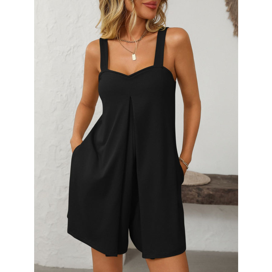 Mandy Sweetheart Neck Wide Strap Romper with Pockets Apparel and Accessories