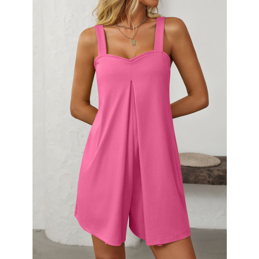 Mandy Sweetheart Neck Wide Strap Romper with Pockets Apparel and Accessories